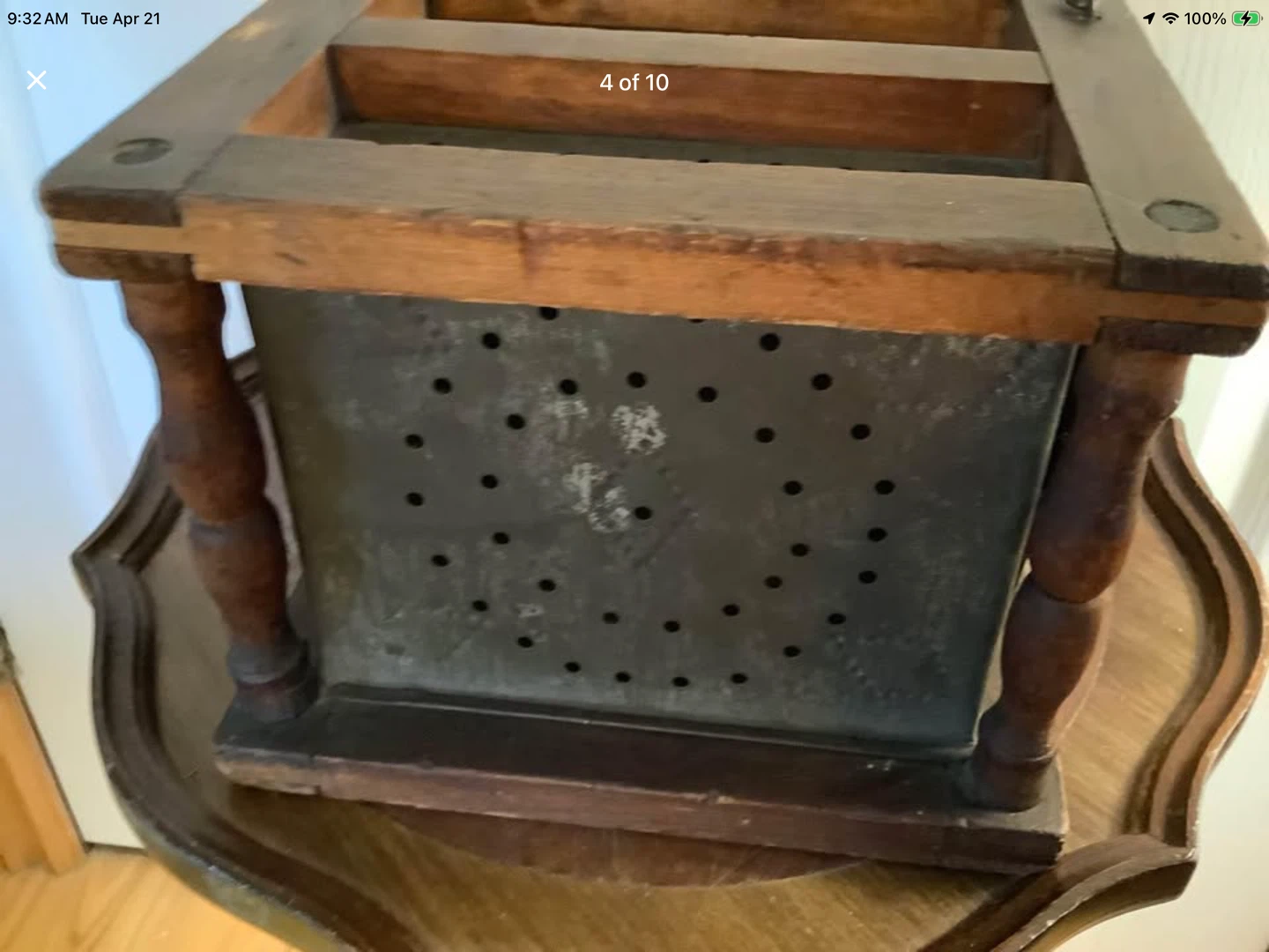 19th Century Primitive Pierced Tin & Wood Foot Warmer 🐞 - photo 4