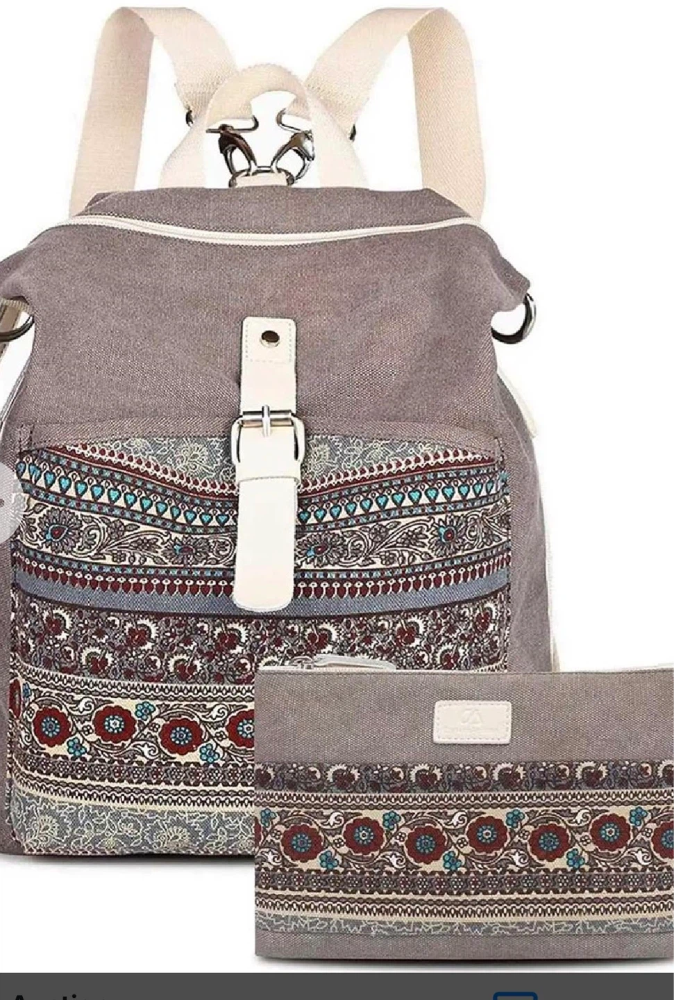 Boho Print Canvas Backpack with Matching Pouch