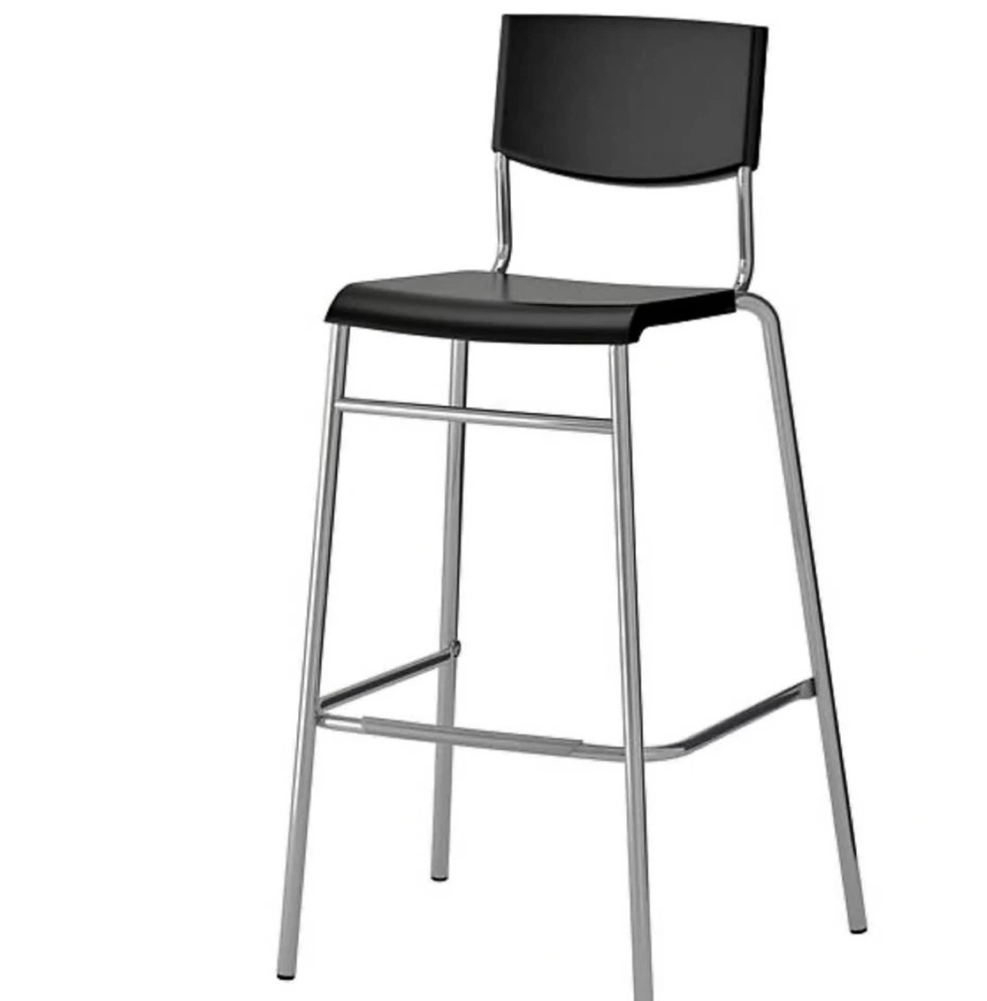 2 IKEA STIG Bar Stool Black Seat Chrome Legs