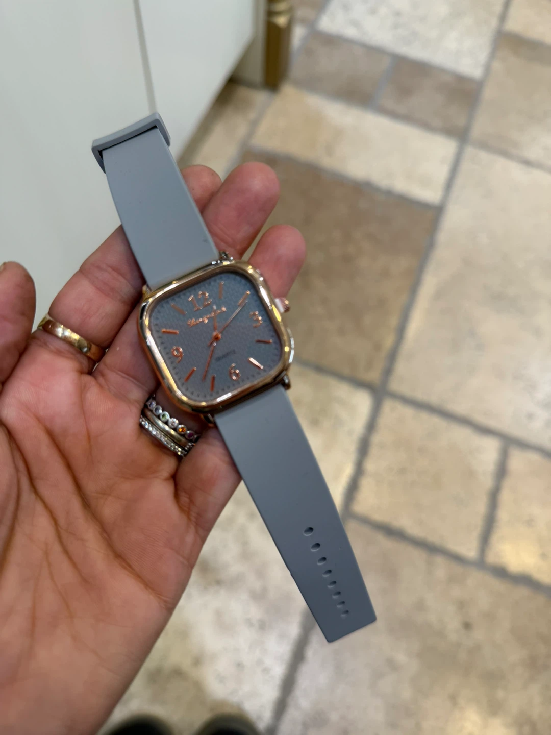 Square Face Quartz Watch - Grey Silicone Band