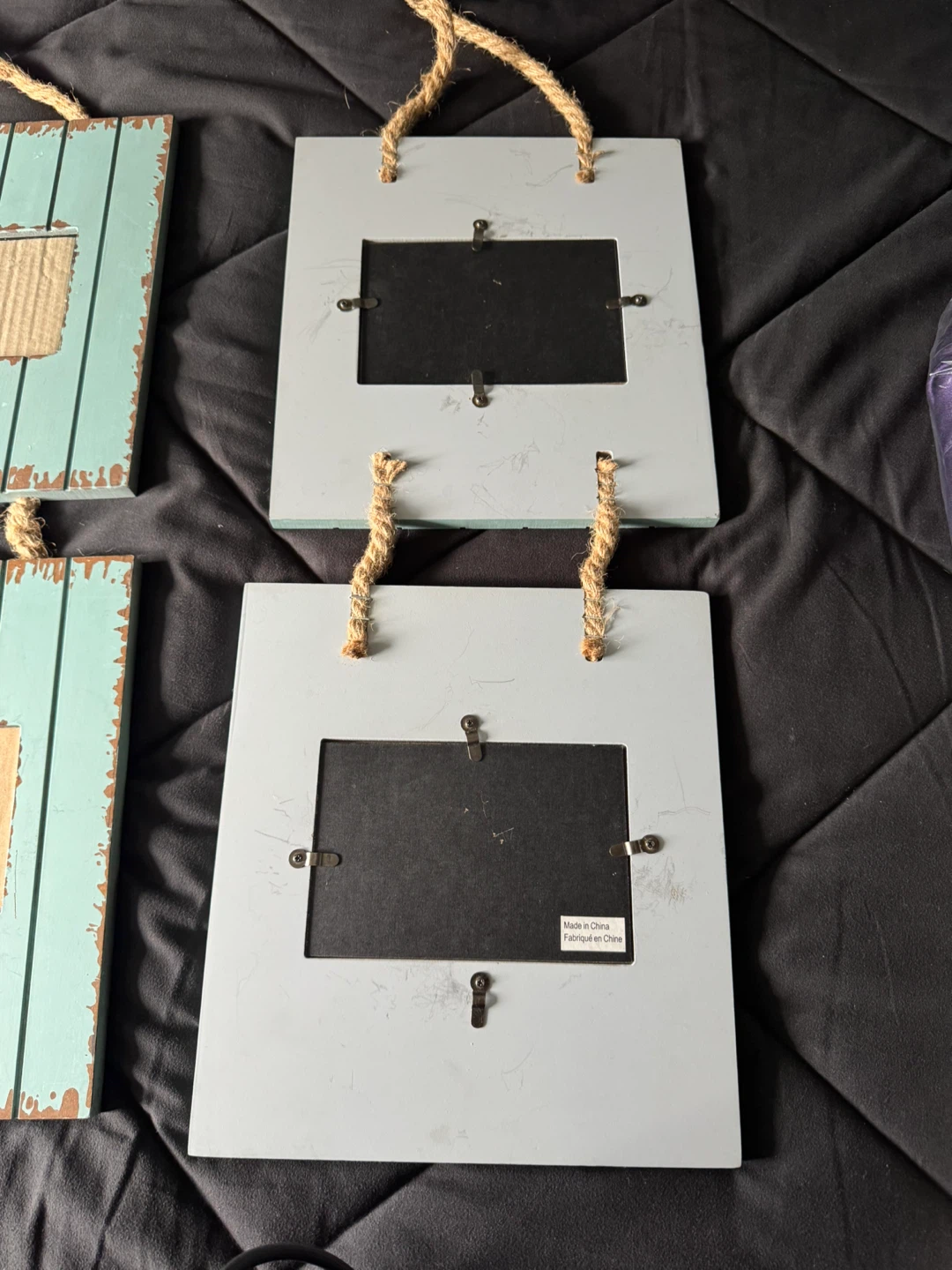 Set of 2 Light Blue Rustic Picture Frames with Rope Hangers - photo 3