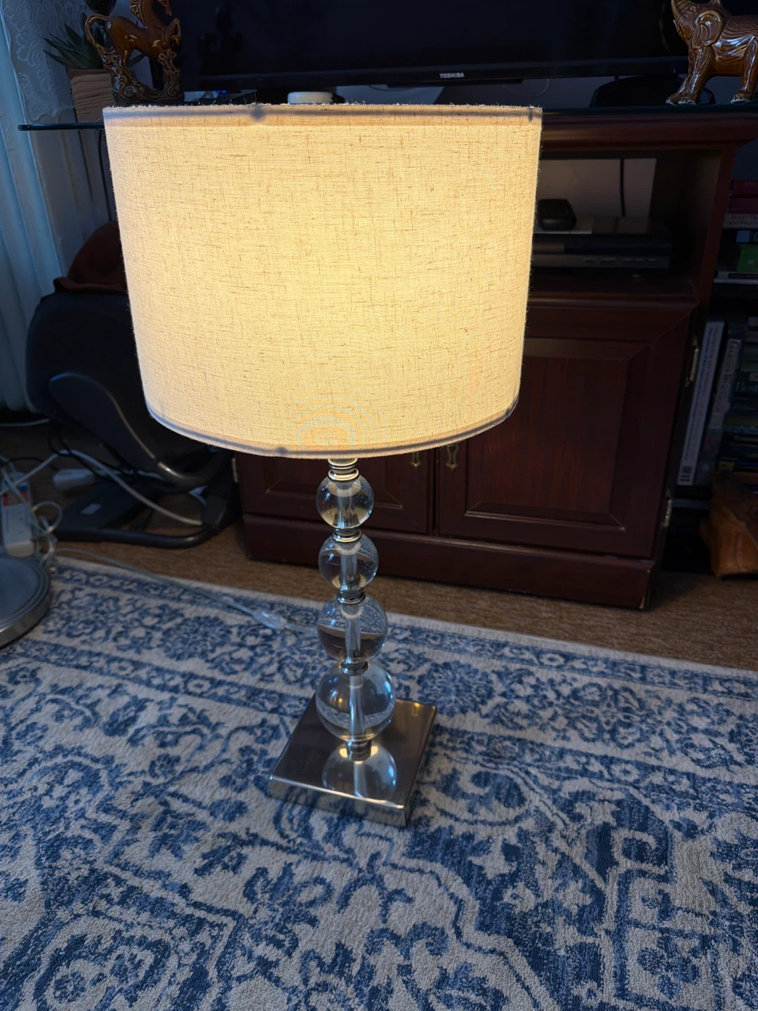 28” height Clear Glass Ball Accent Table Lamp with Linen Shade