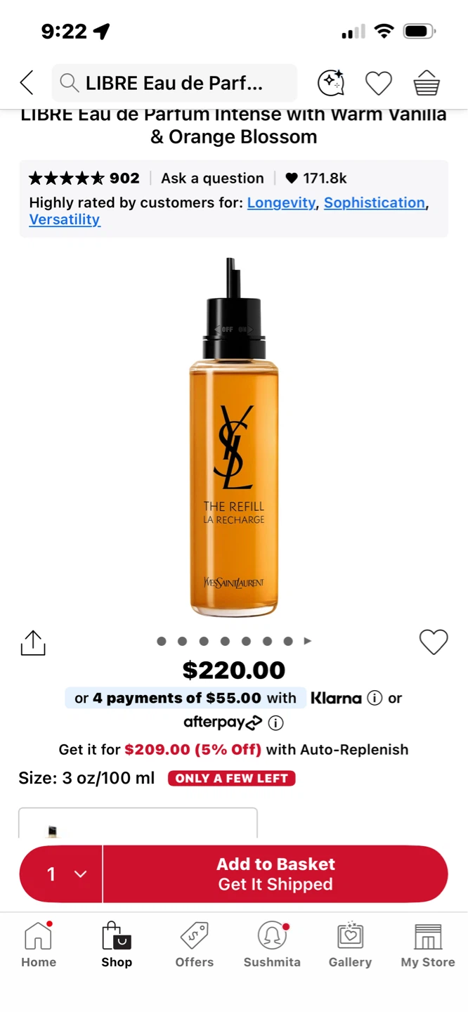 Yves Saint Laurent Libre Eau de Parfum Refill 3 oz/100 ml