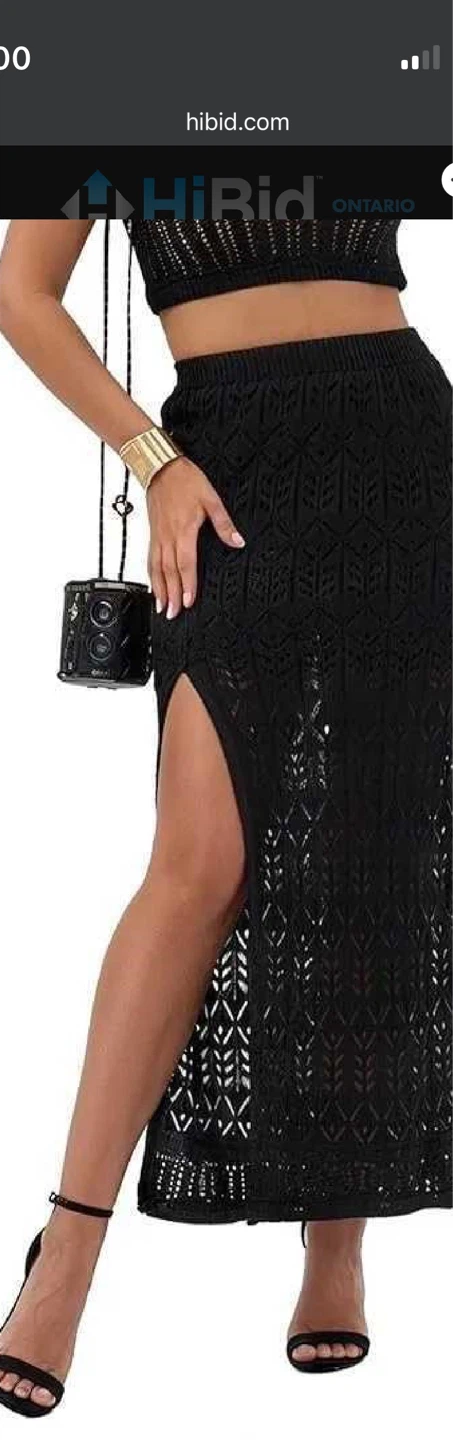 Black Crochet Maxi Skirt and top with Side Slit