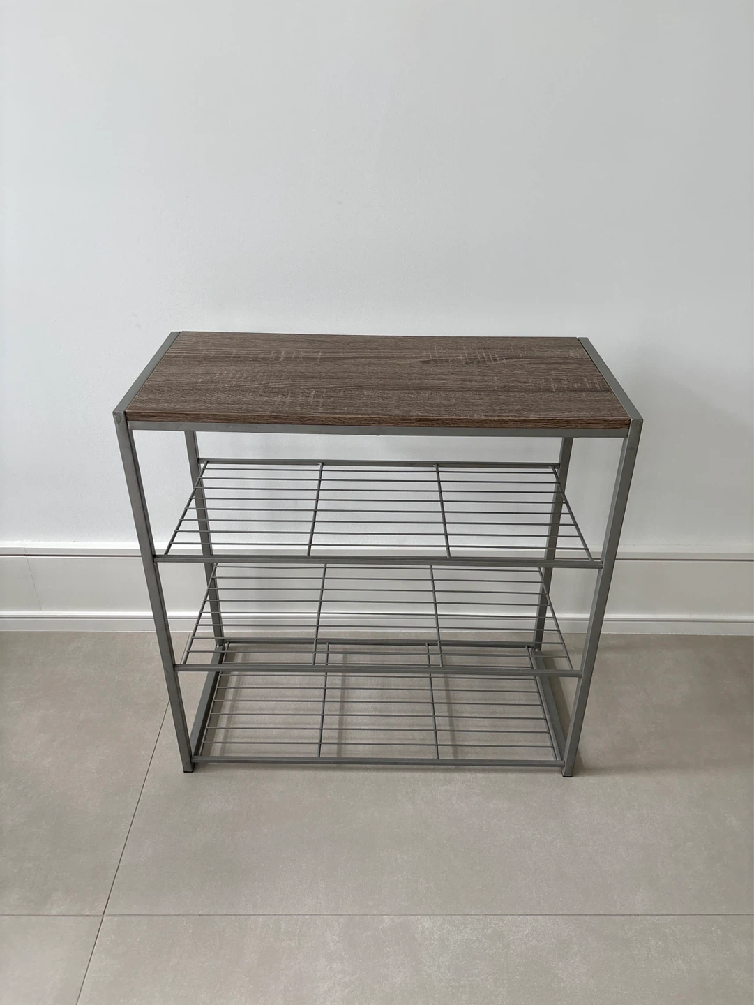 3-Tier Metal Shoe Rack with Wood Top