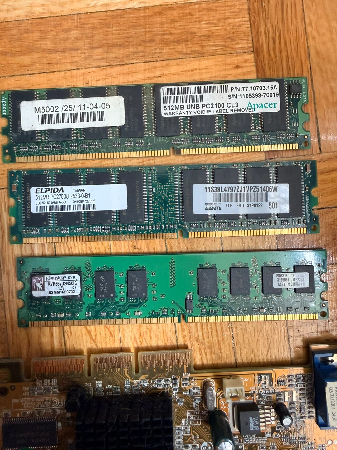 Assorted Computer Components: RAM, Sound Card, Motherboard