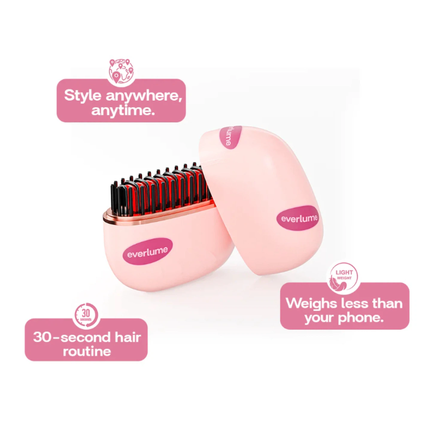 Everlume Portable Hair Straightener Brush - Pink - photo 3