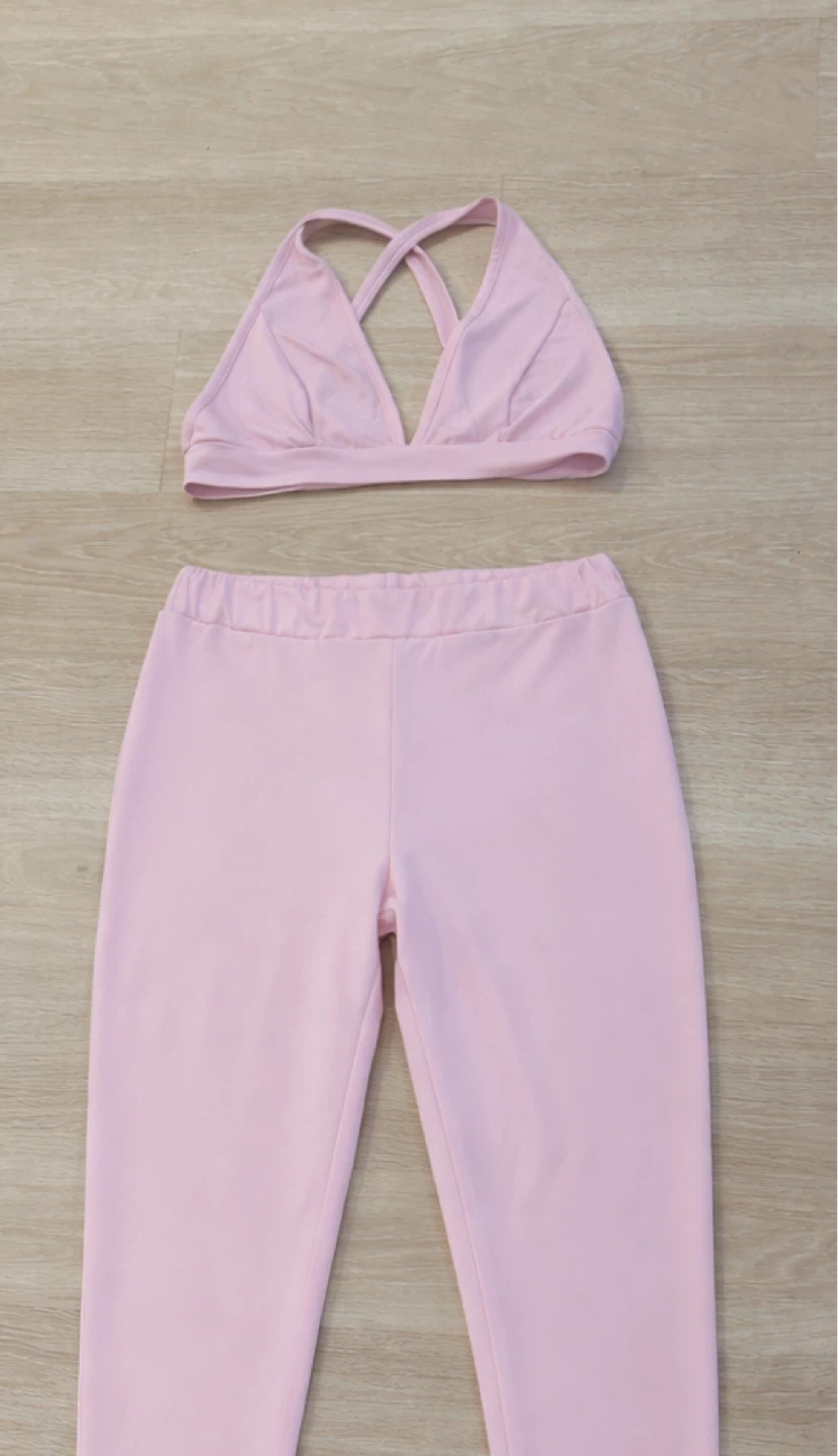 Pink Crop Top and Leggings Matching Set