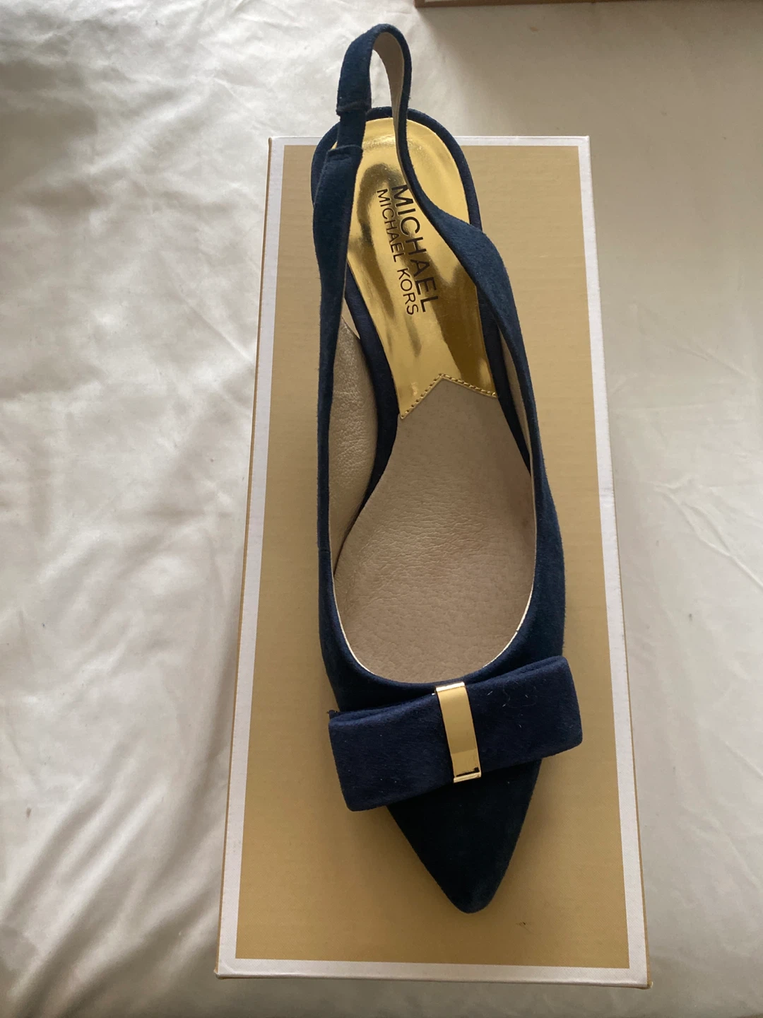 Michael Kors Navy Suede Slingback Heels with Bow - photo 2