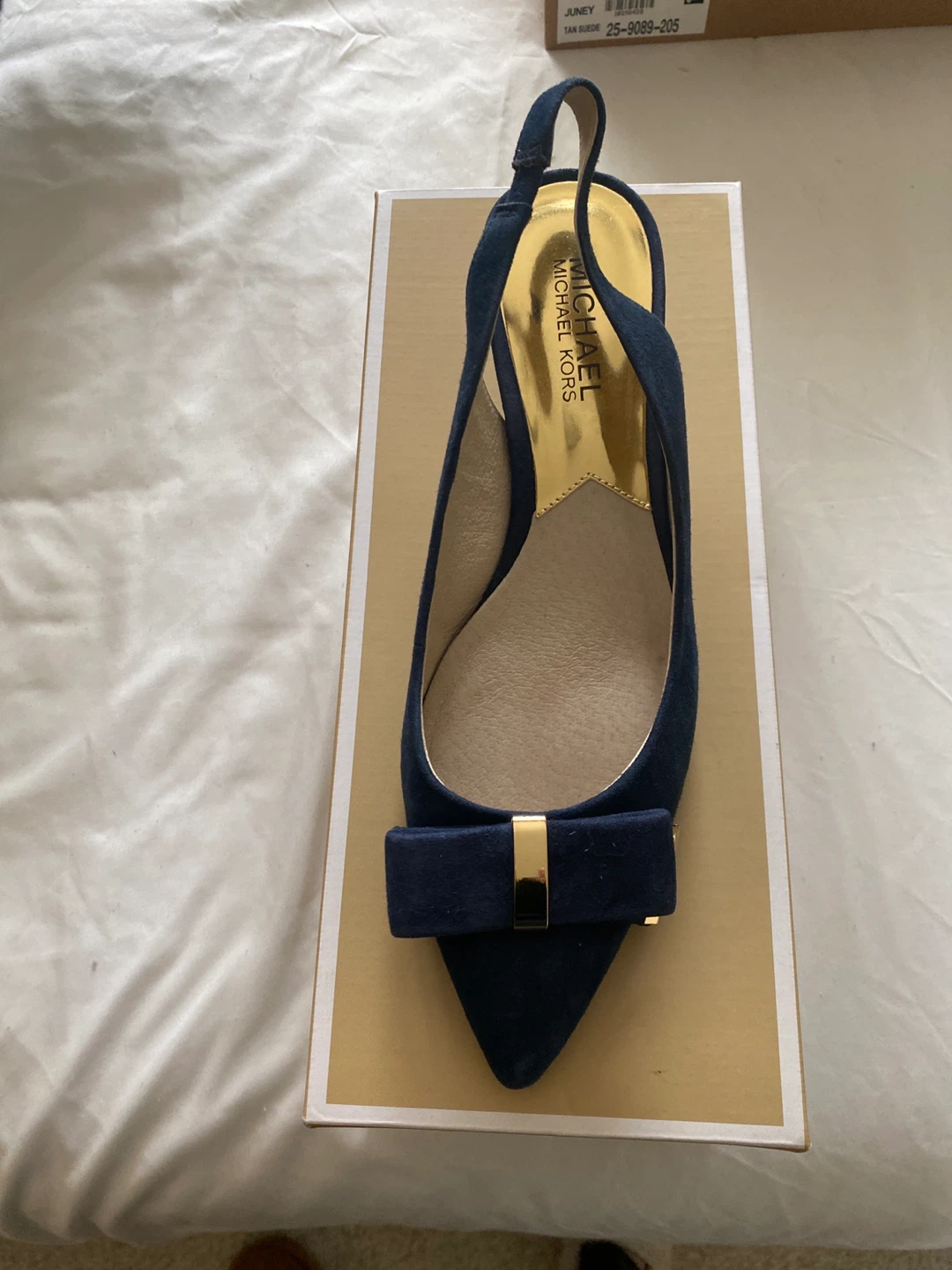 Michael Kors Navy Suede Slingback Heels with Bow
