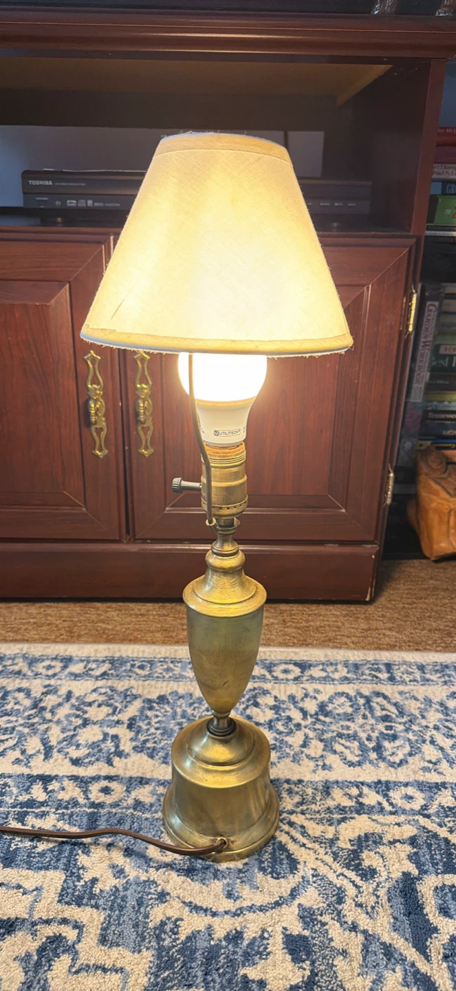 22” tall Vintage Brass Table Lamp with Cream Shade