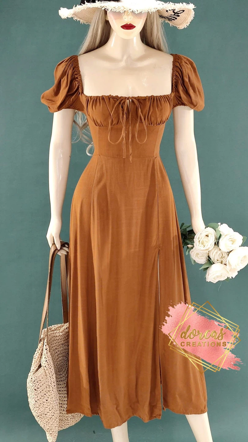 Buy 1 get 1 Dorcas Creations Brown Square Neck Midi Dress