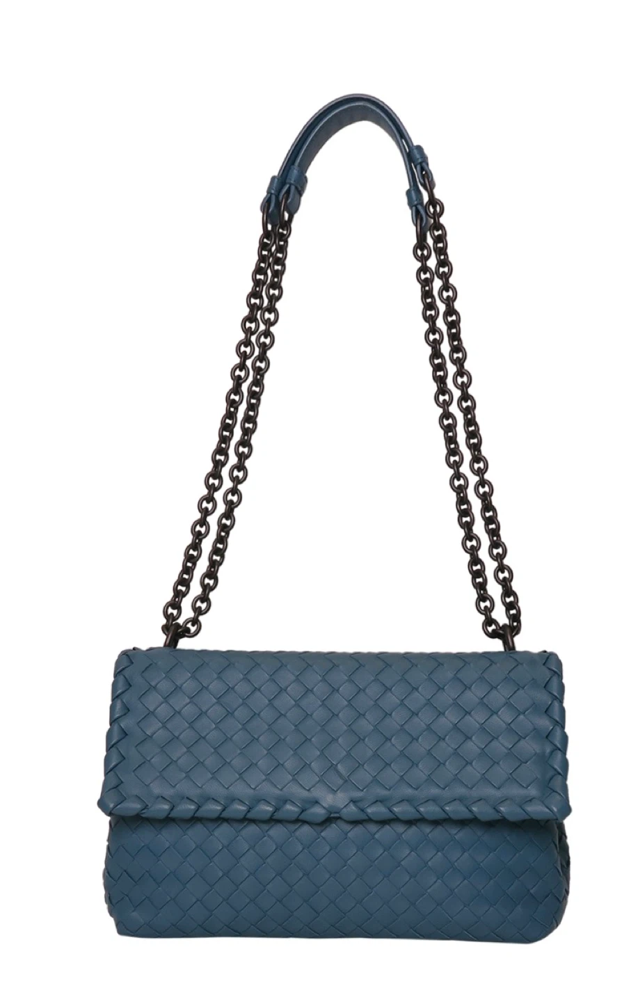 Bottega Veneta Woven Leather Chain Shoulder Bag - Blue