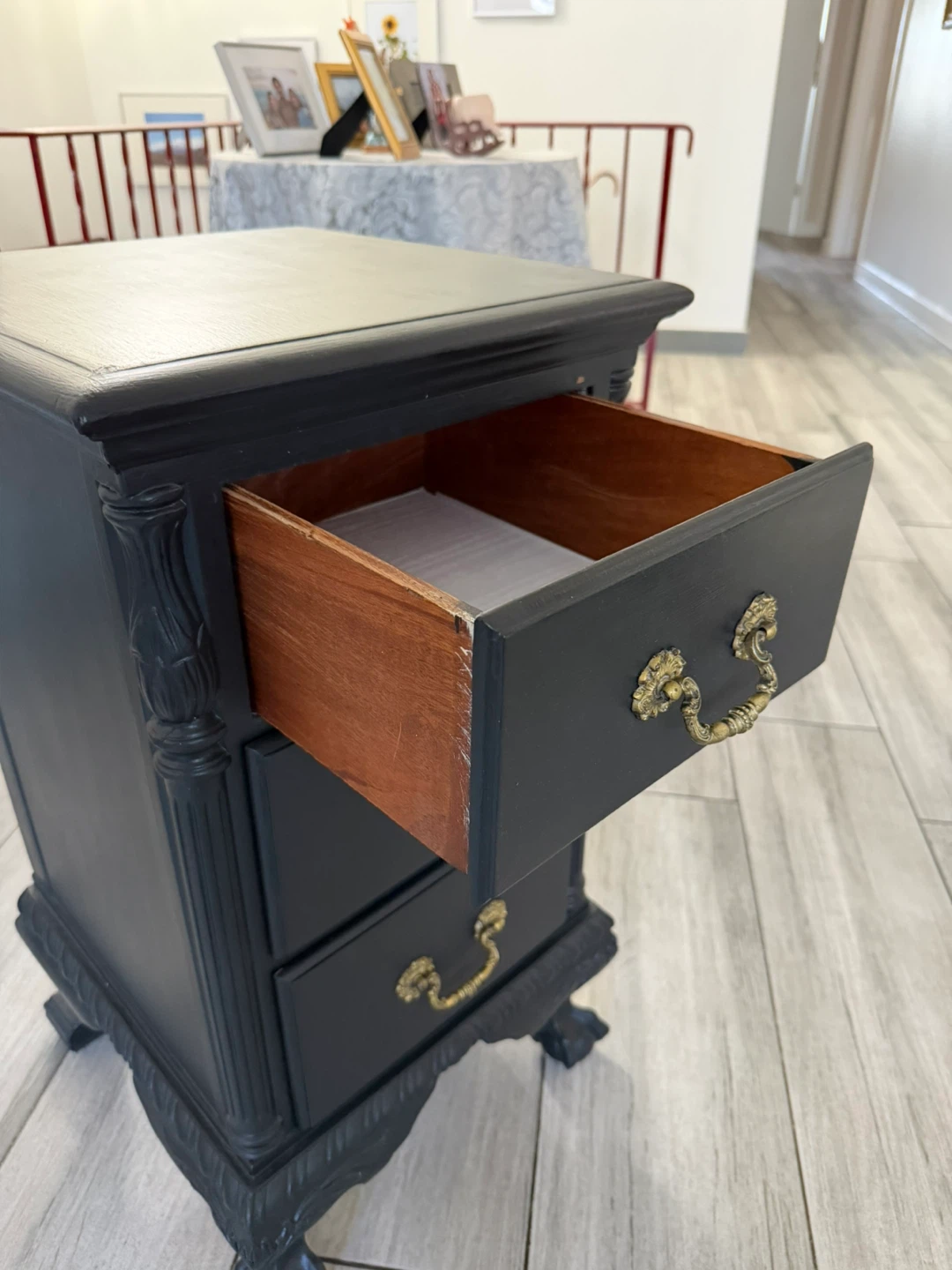 Black 3-Drawer Nightstand with Ornate Legs - photo 5