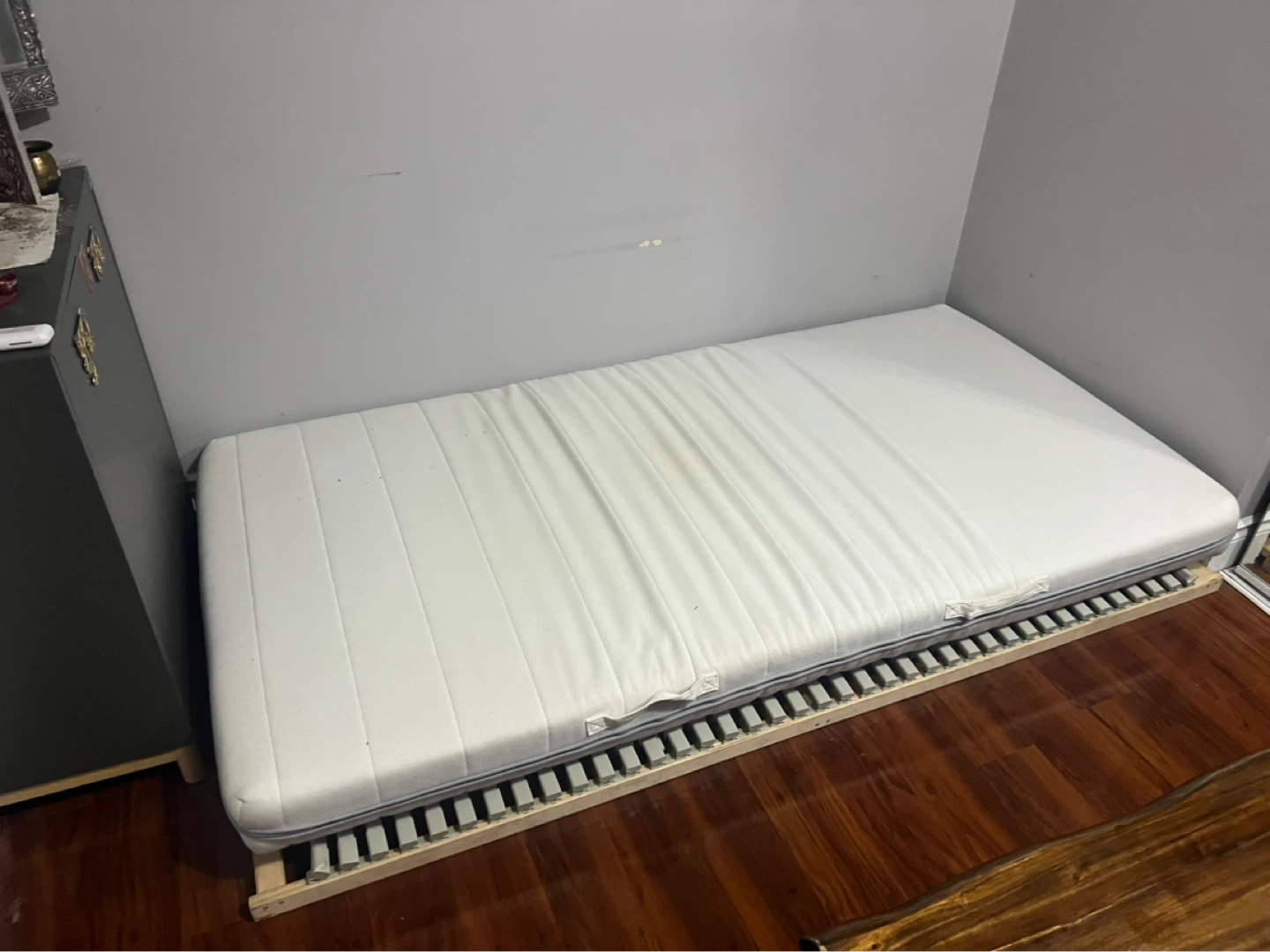 Wooden Slat Bed Frame with Mattress from IKEA