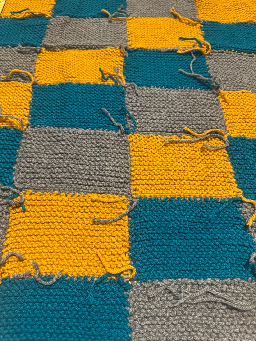 Almost Finished Hand-Knit Checkerboard Blanket - photo 2