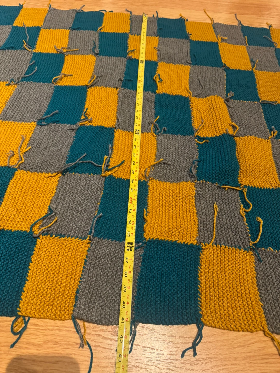 Almost Finished Hand-Knit Checkerboard Blanket - photo 4