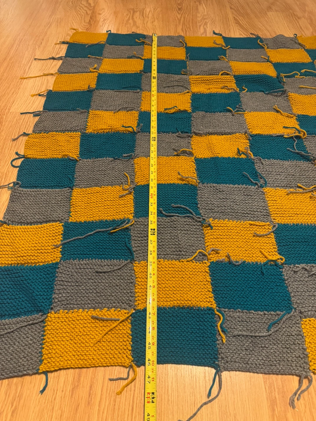 Almost Finished Hand-Knit Checkerboard Blanket - photo 3
