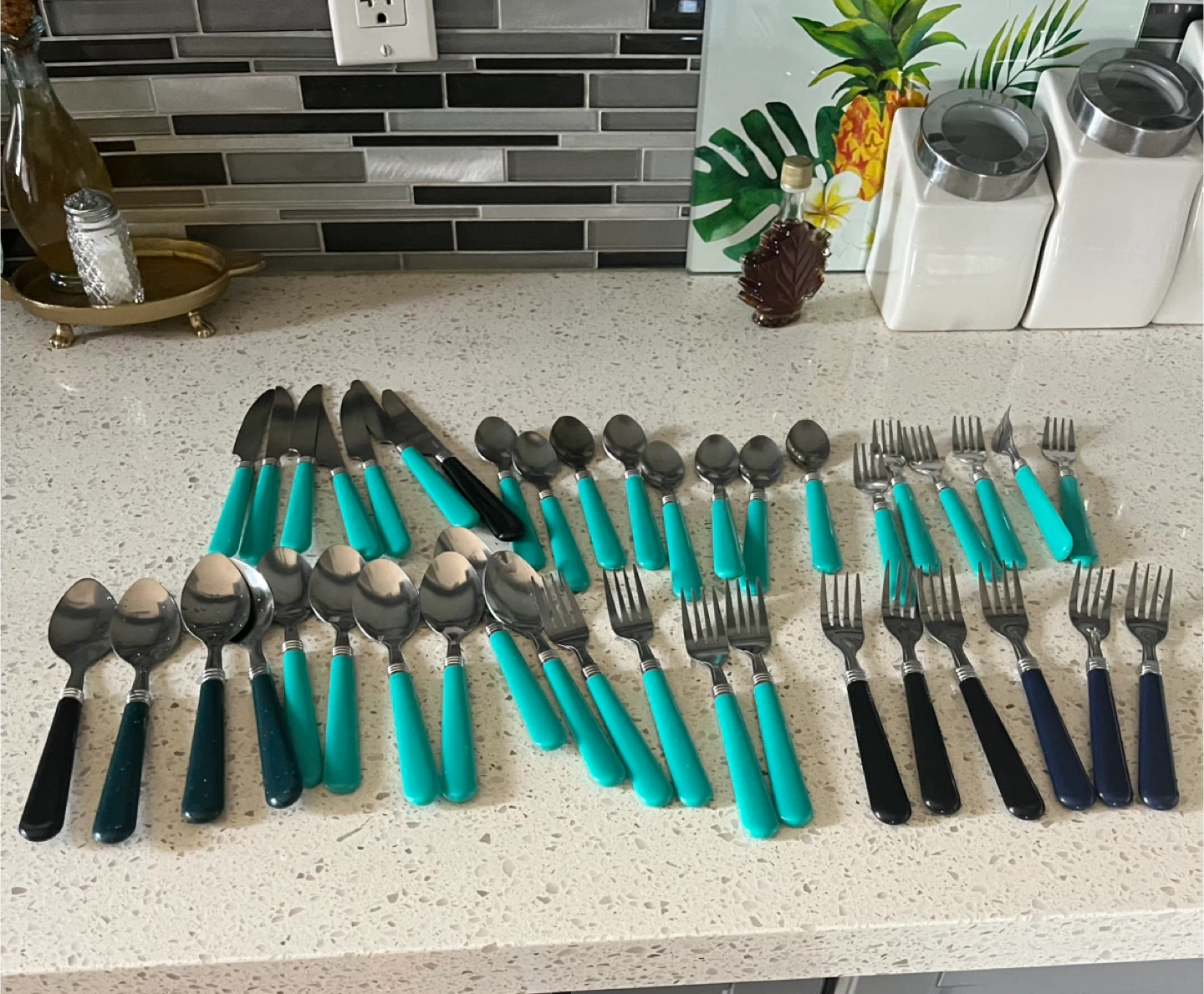 Set of 42Cutlery - Spoons, Forks, Knives multi colours