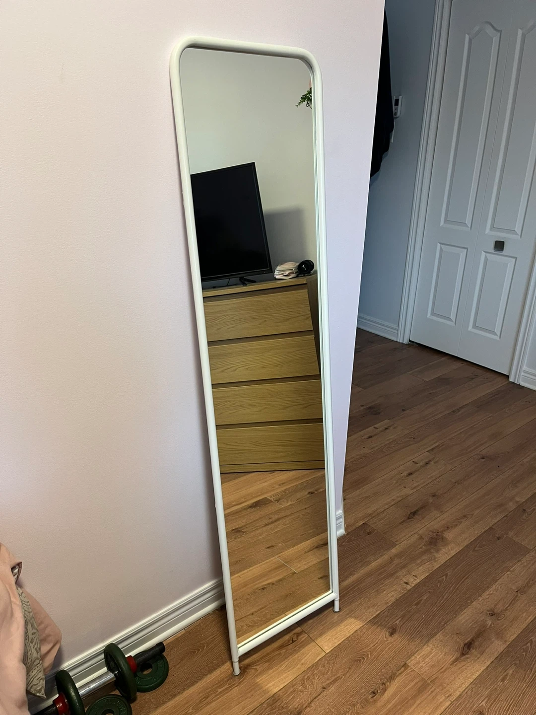 White Standing Mirror with Hooks