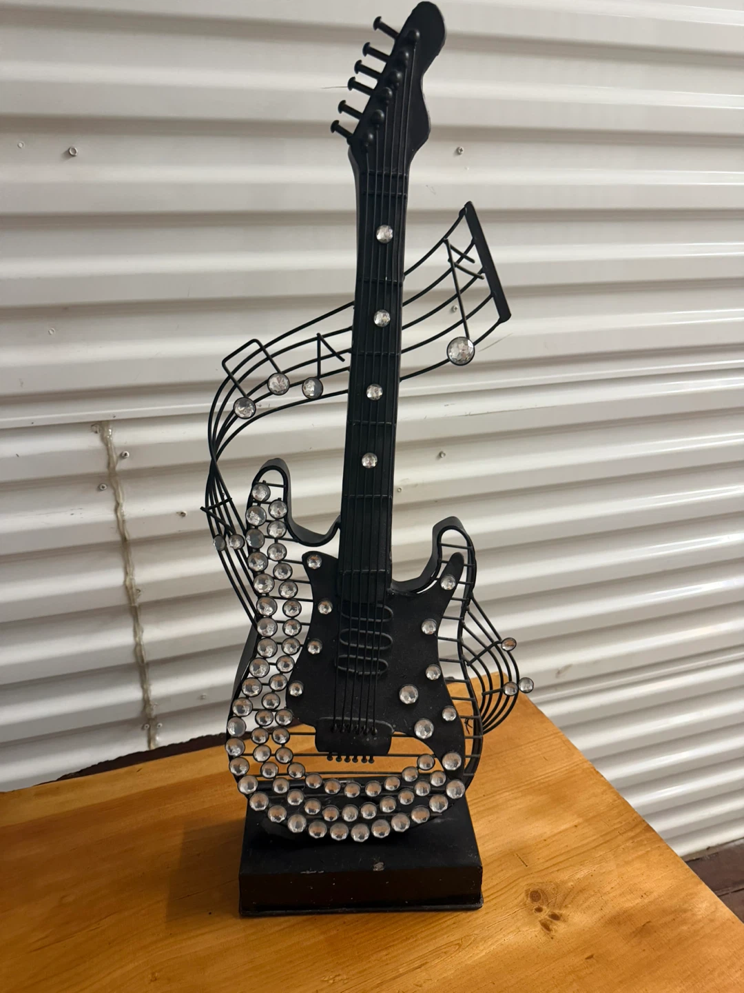 Decorative Black Guitar with Music Notes and Rhinestones