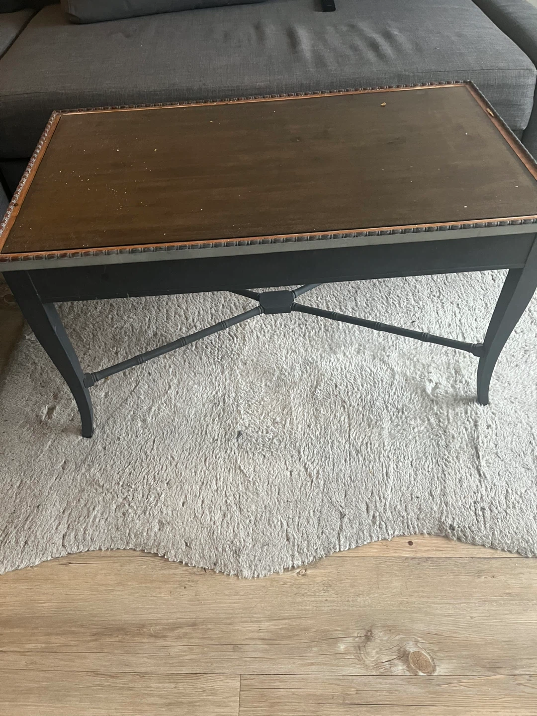 Dark Wood Coffee Table with Black Base