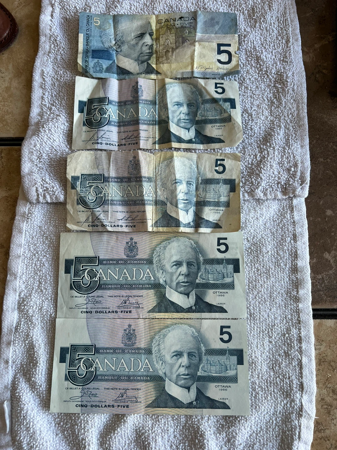 5 Old Canadian $5 Bills