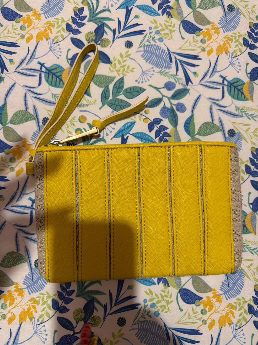 Straw and Yellow Faux Leather Wristlet Clutch