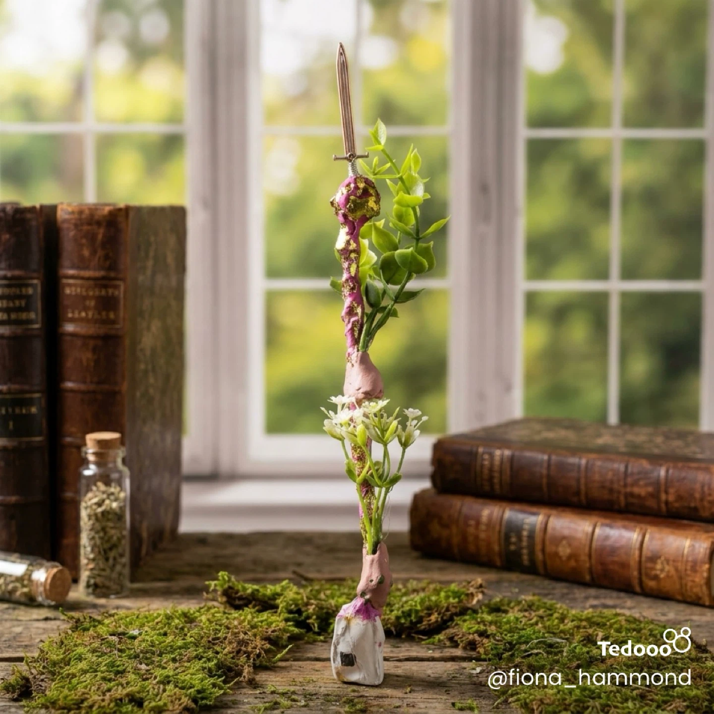 Decorative Wand with Sword and Flowers