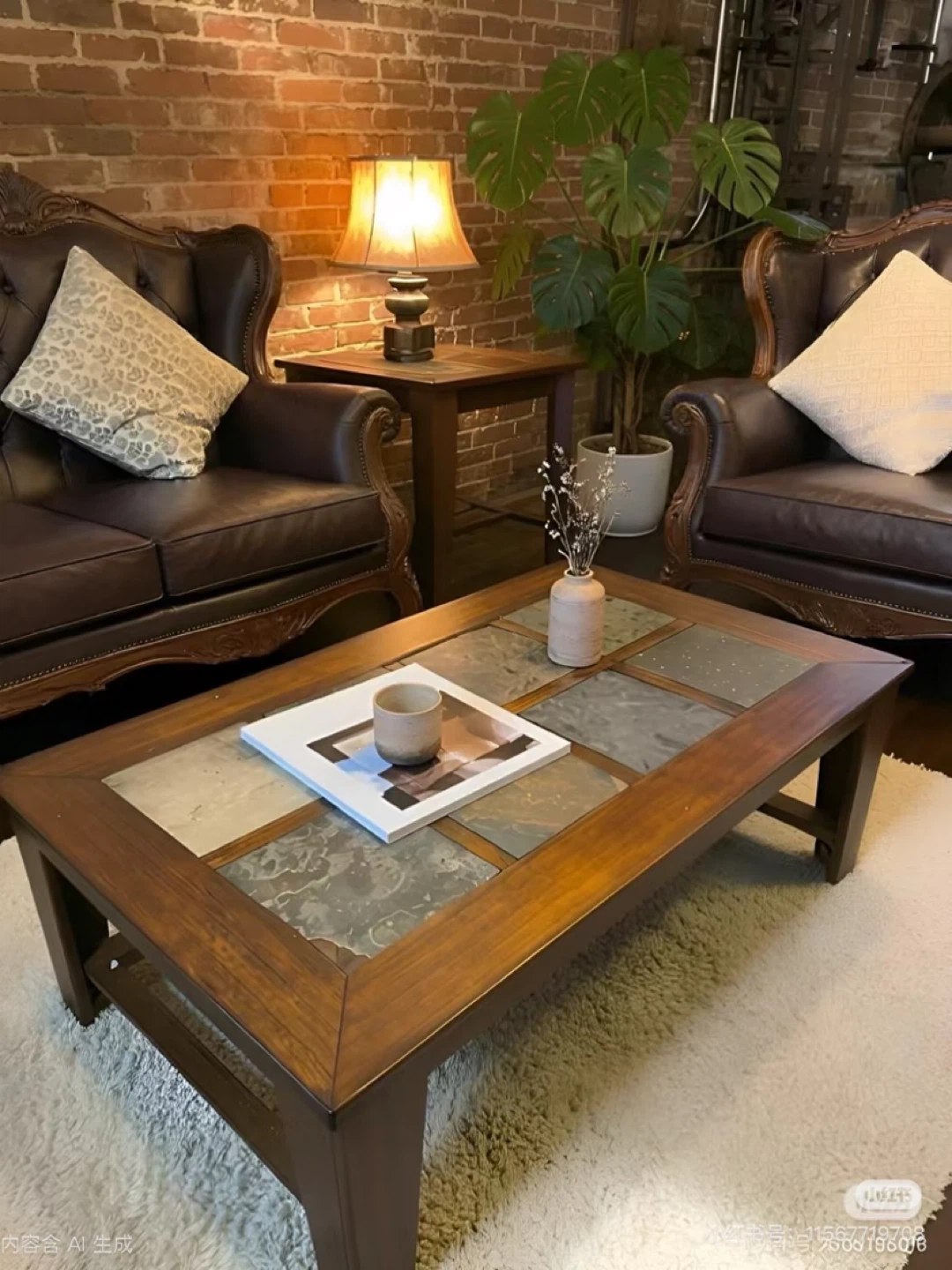 Real Slate & Oak Coffee Table Set - 2 Pieces - Heavy Duty / Rust - photo 2