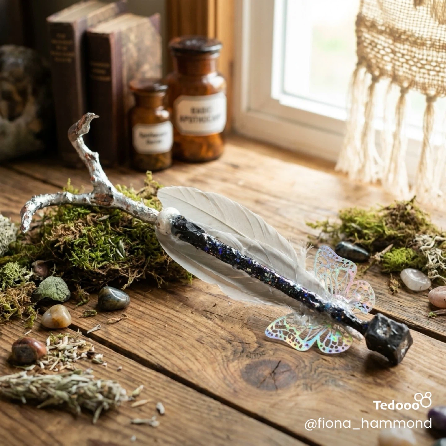 Handmade Feather and Twig Wand with Lights - photo 2