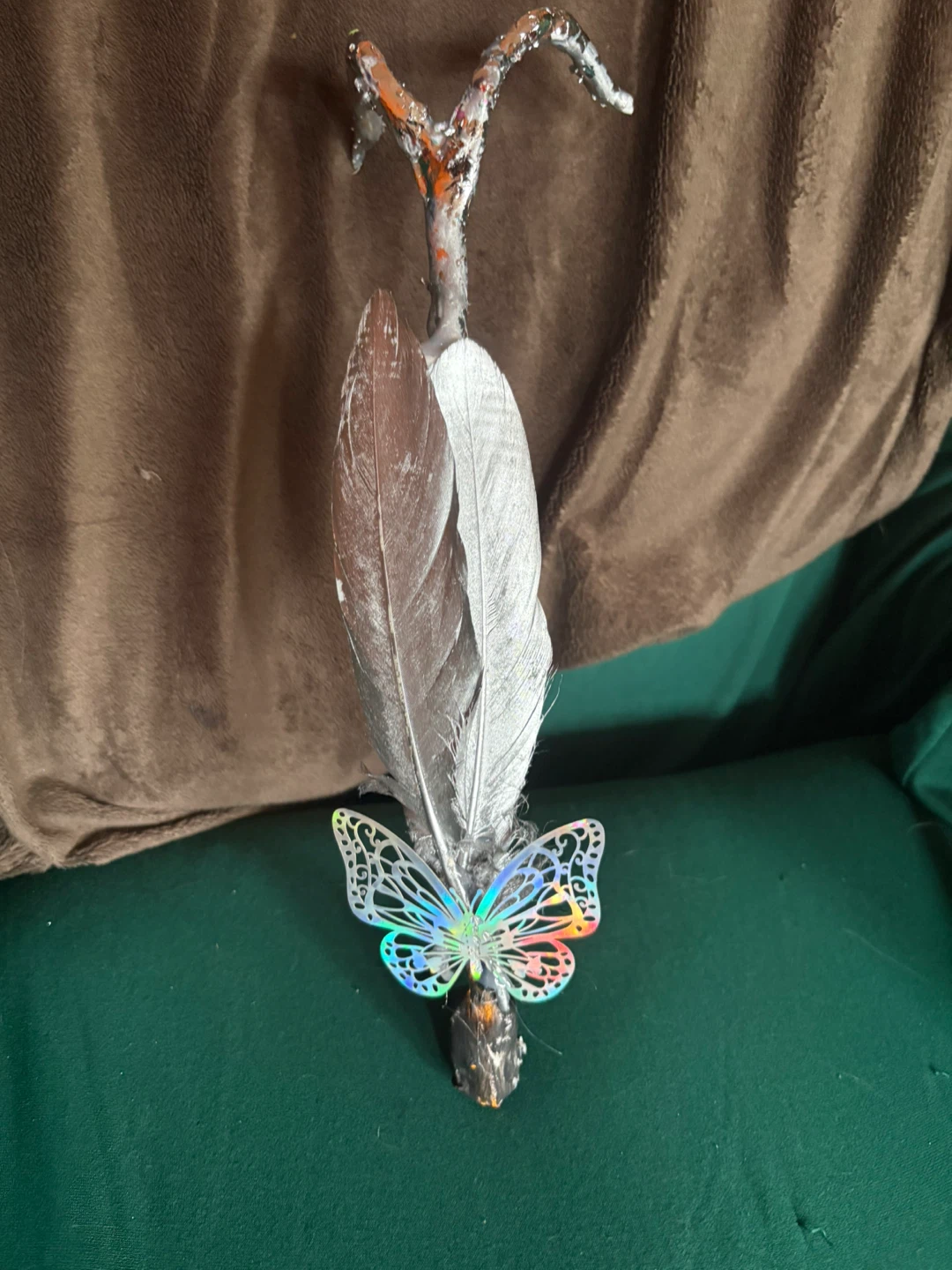 Handmade Feather and Twig Wand with Lights - photo 3