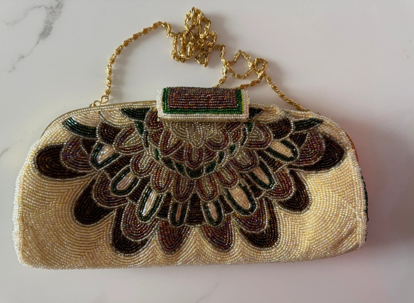 Beaded Clutch Evening Bag with Chain