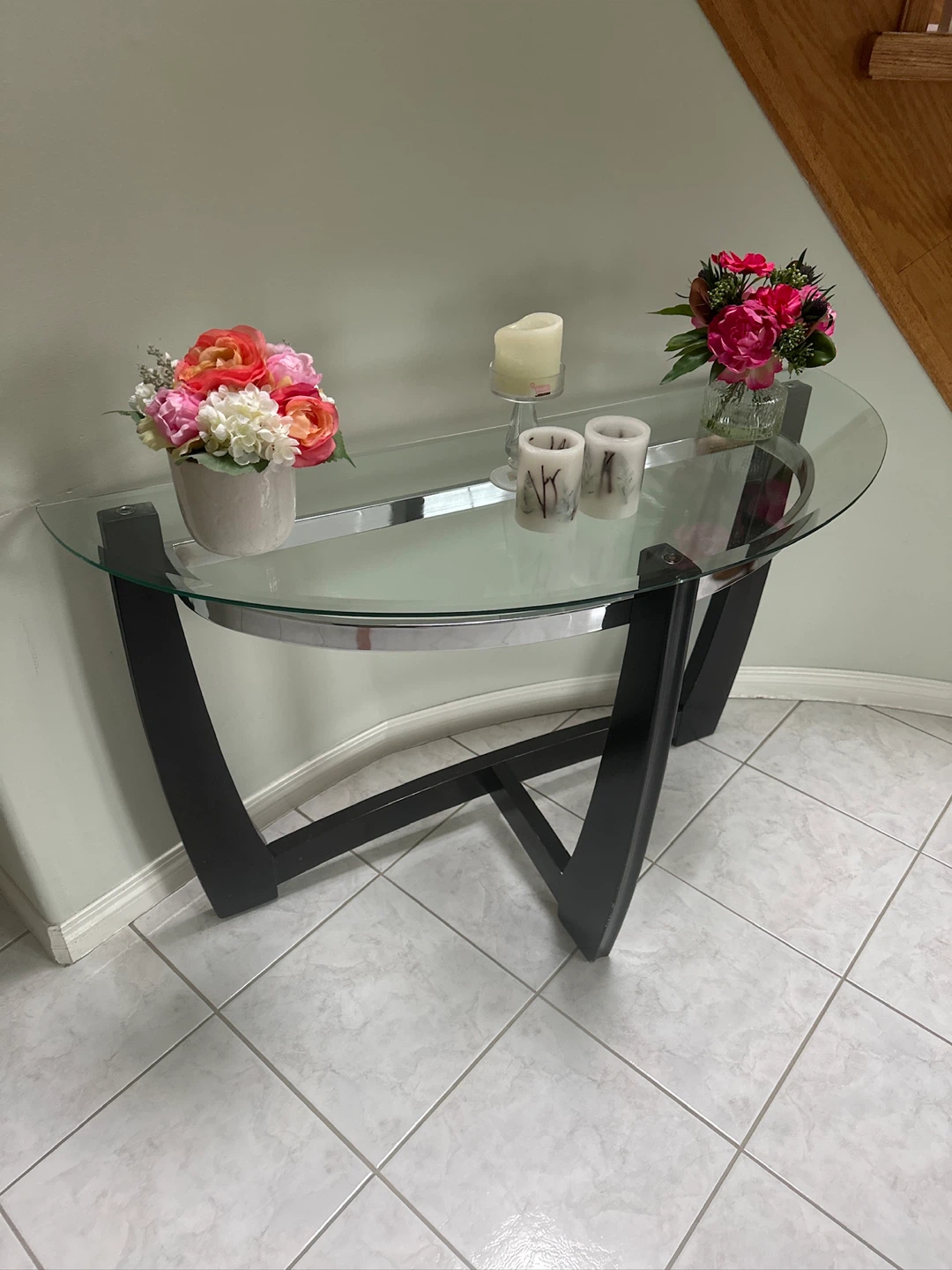 Glass Console Table with Black Wood Base - photo 2