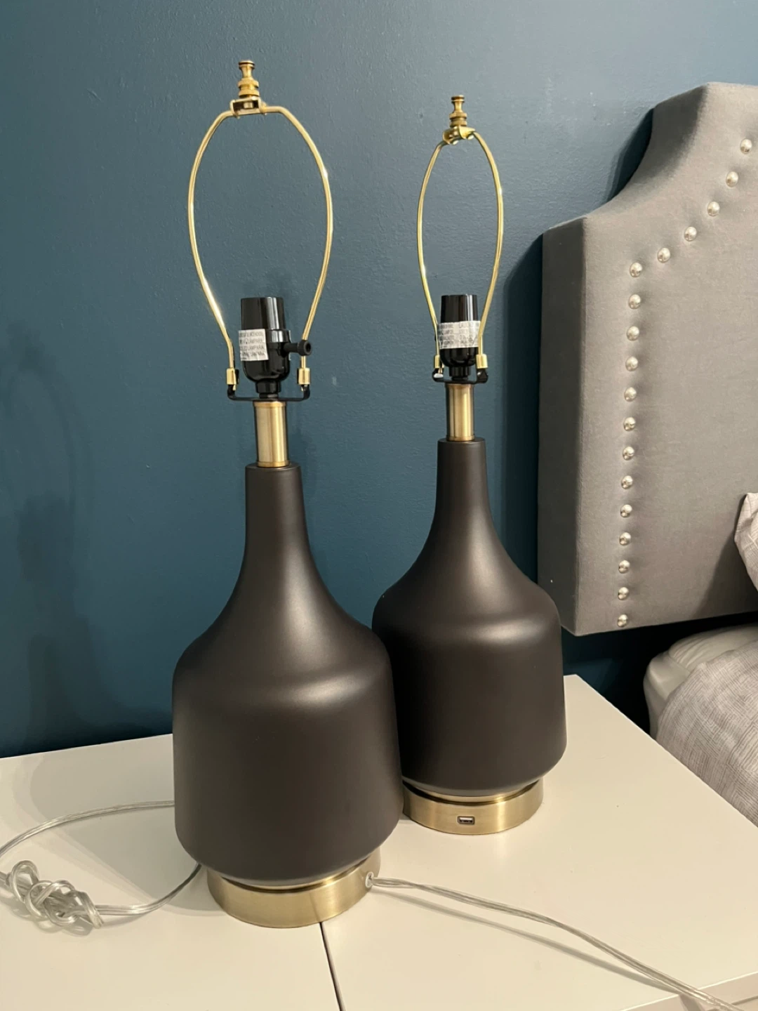 Pair of Black Table Lamps with USB Ports