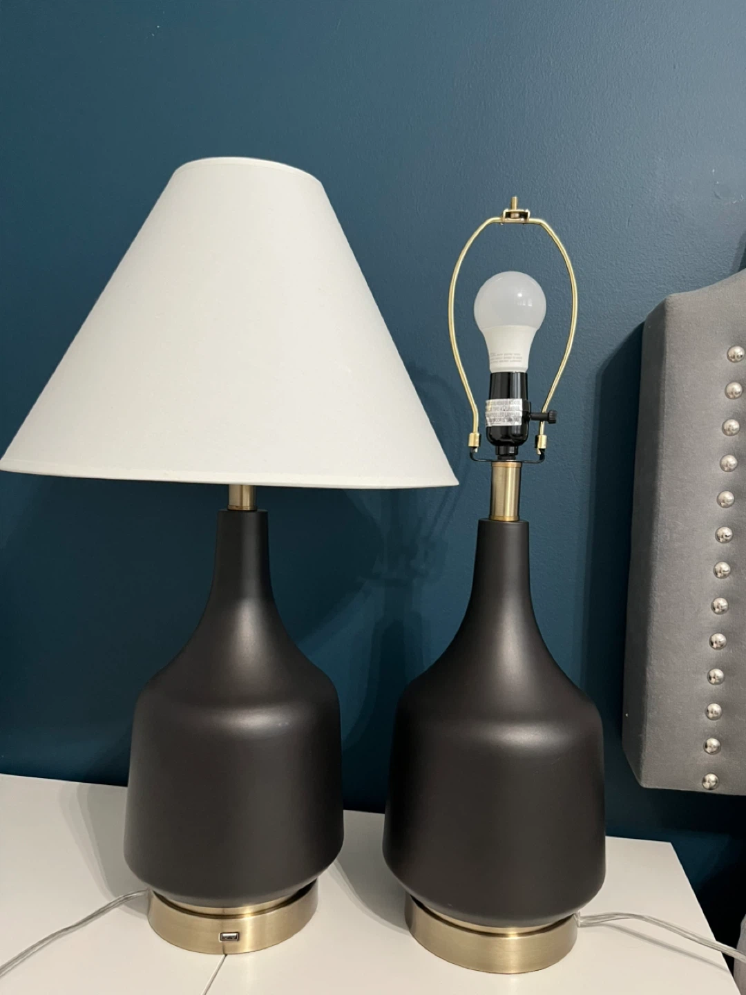 Pair of Black Table Lamps with USB Ports - photo 2