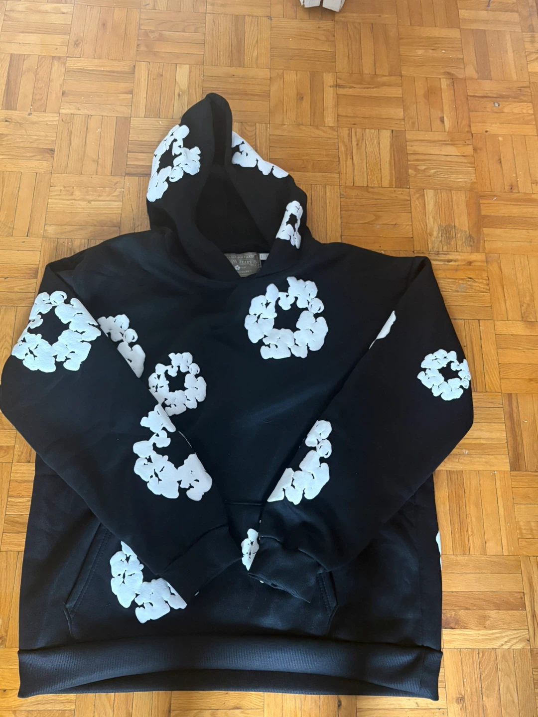 Black Hoodie with White Cloud Pattern