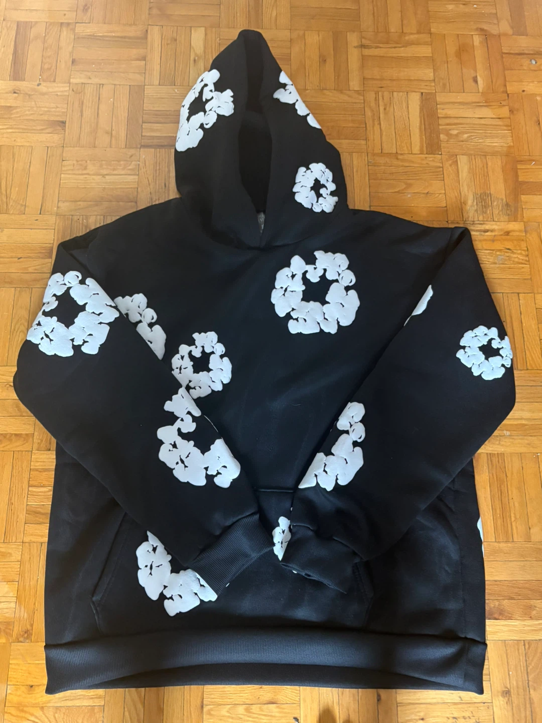 Black Hoodie with White Cloud Pattern - photo 2