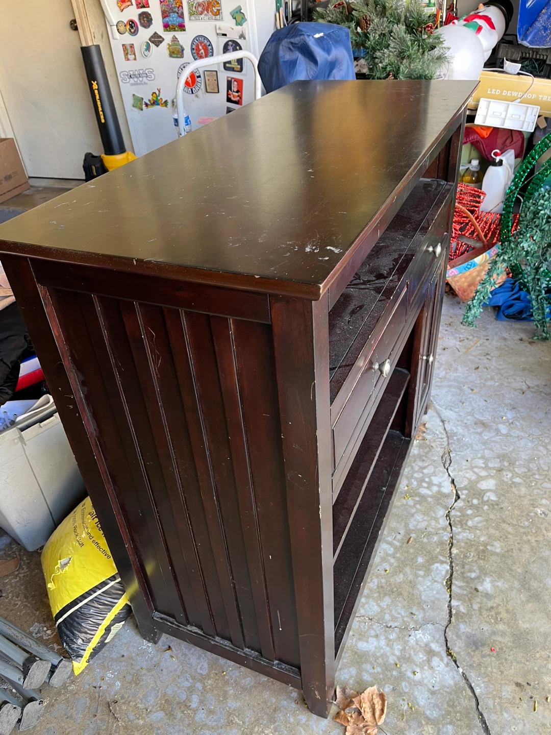Dark Wood Media Console with Drawers and Cabinet - photo 4