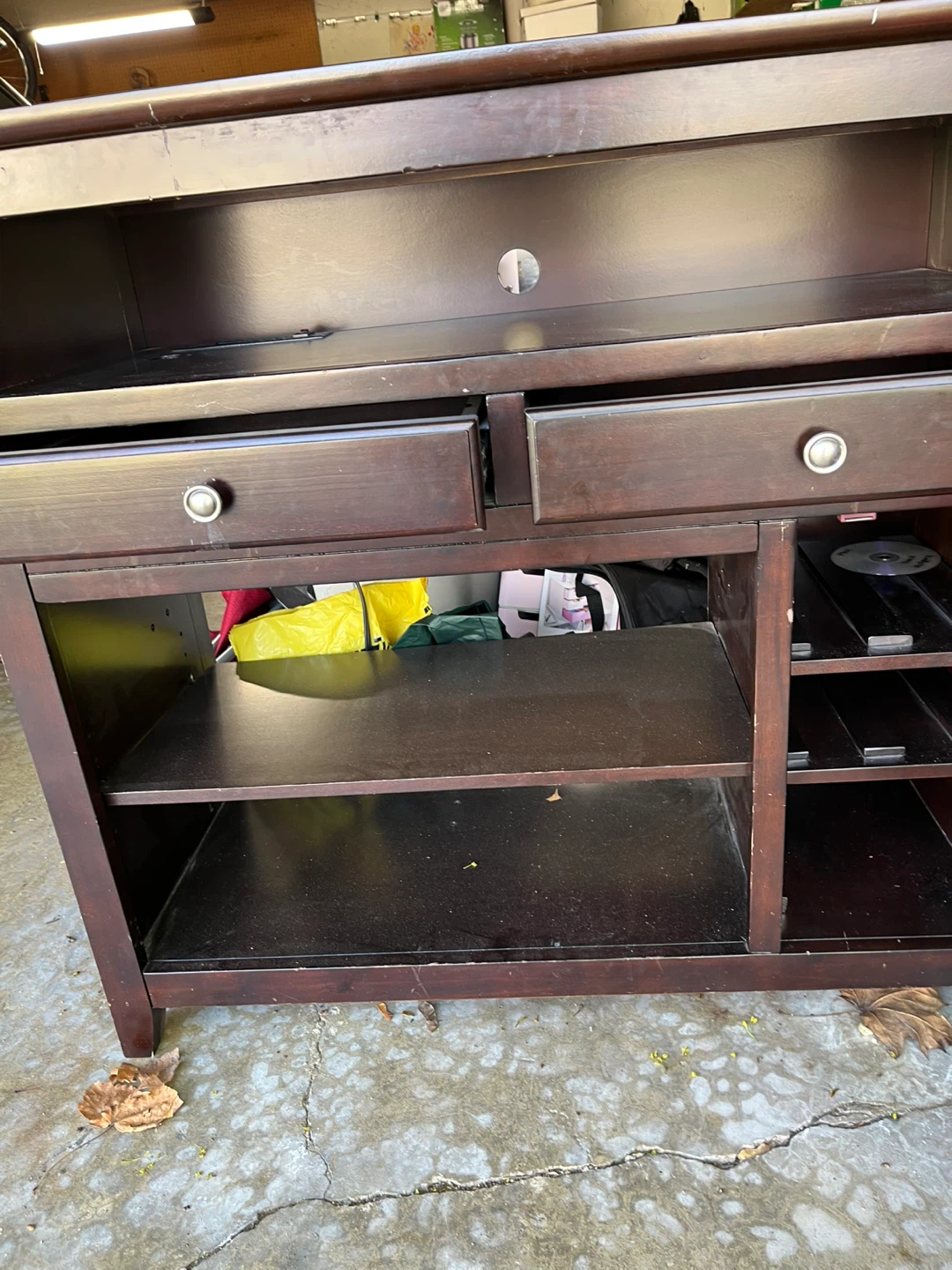 Dark Wood Media Console with Drawers and Cabinet