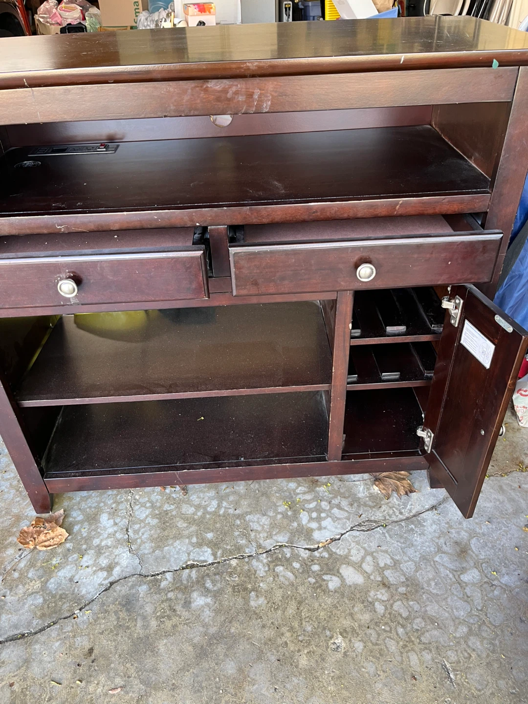 Dark Wood Media Console with Drawers and Cabinet - photo 2