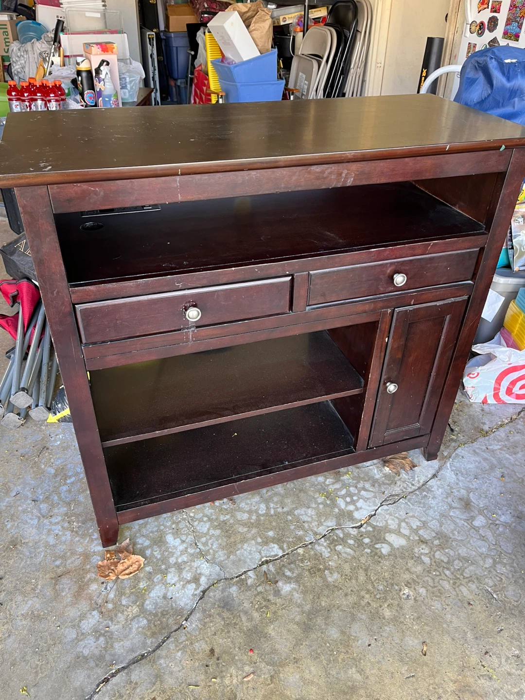 Dark Wood Media Console with Drawers and Cabinet - photo 3