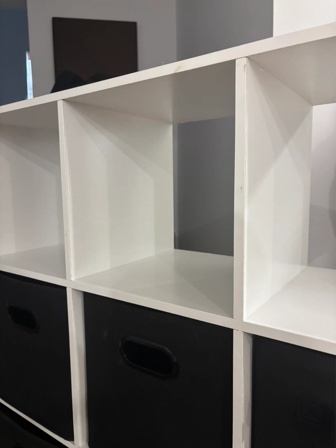 White 9-Cube Storage Unit with 6 Black Bins - photo 4
