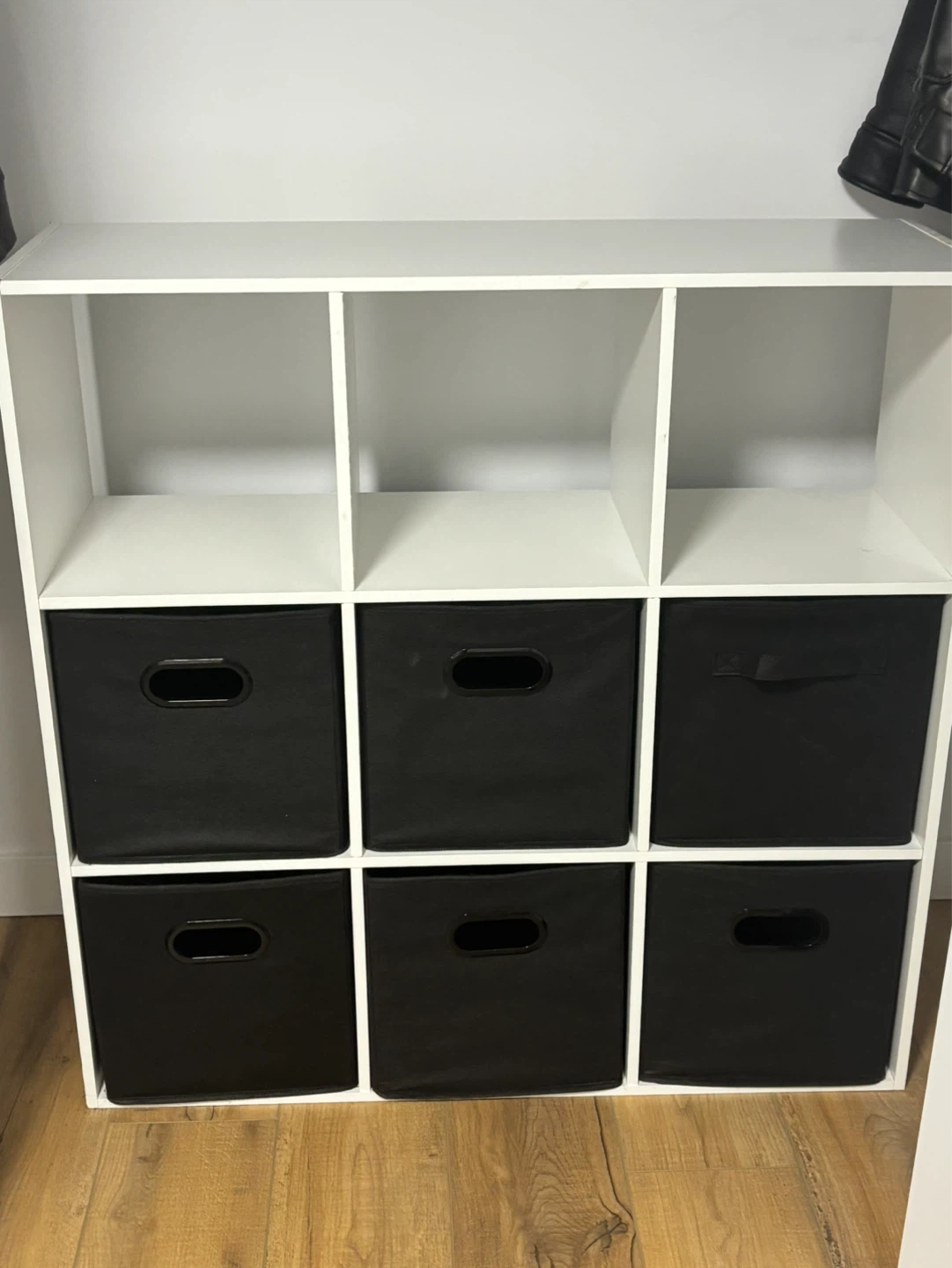White 9-Cube Storage Unit with 6 Black Bins - photo 2