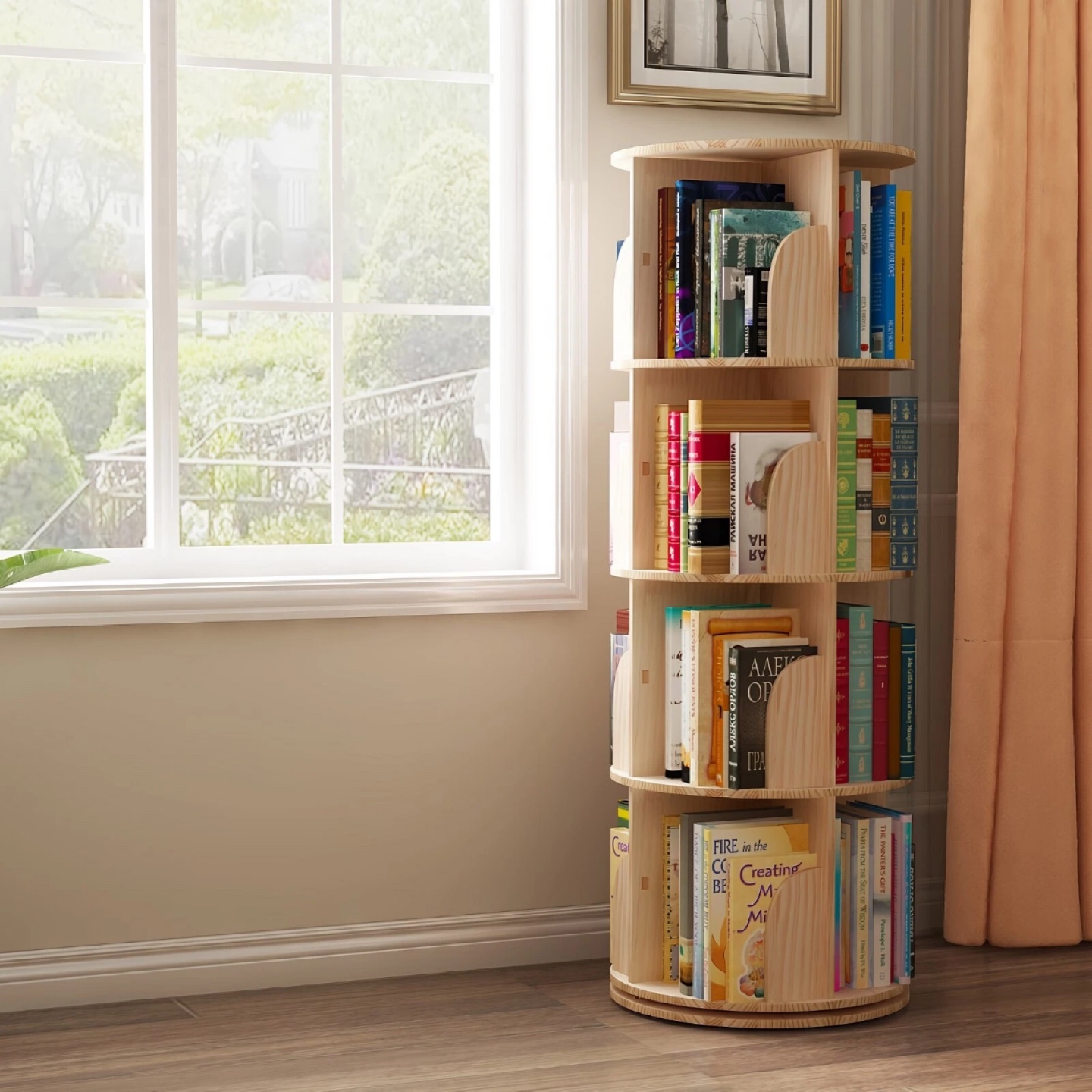 Rotating Wooden Bookshelf 360 Degree Spinning Bookcase - photo 2