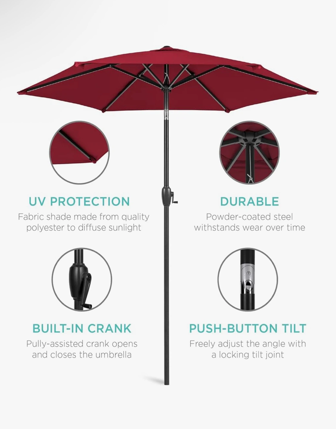 Burgundy Patio Umbrella 90" x 89" - photo 4
