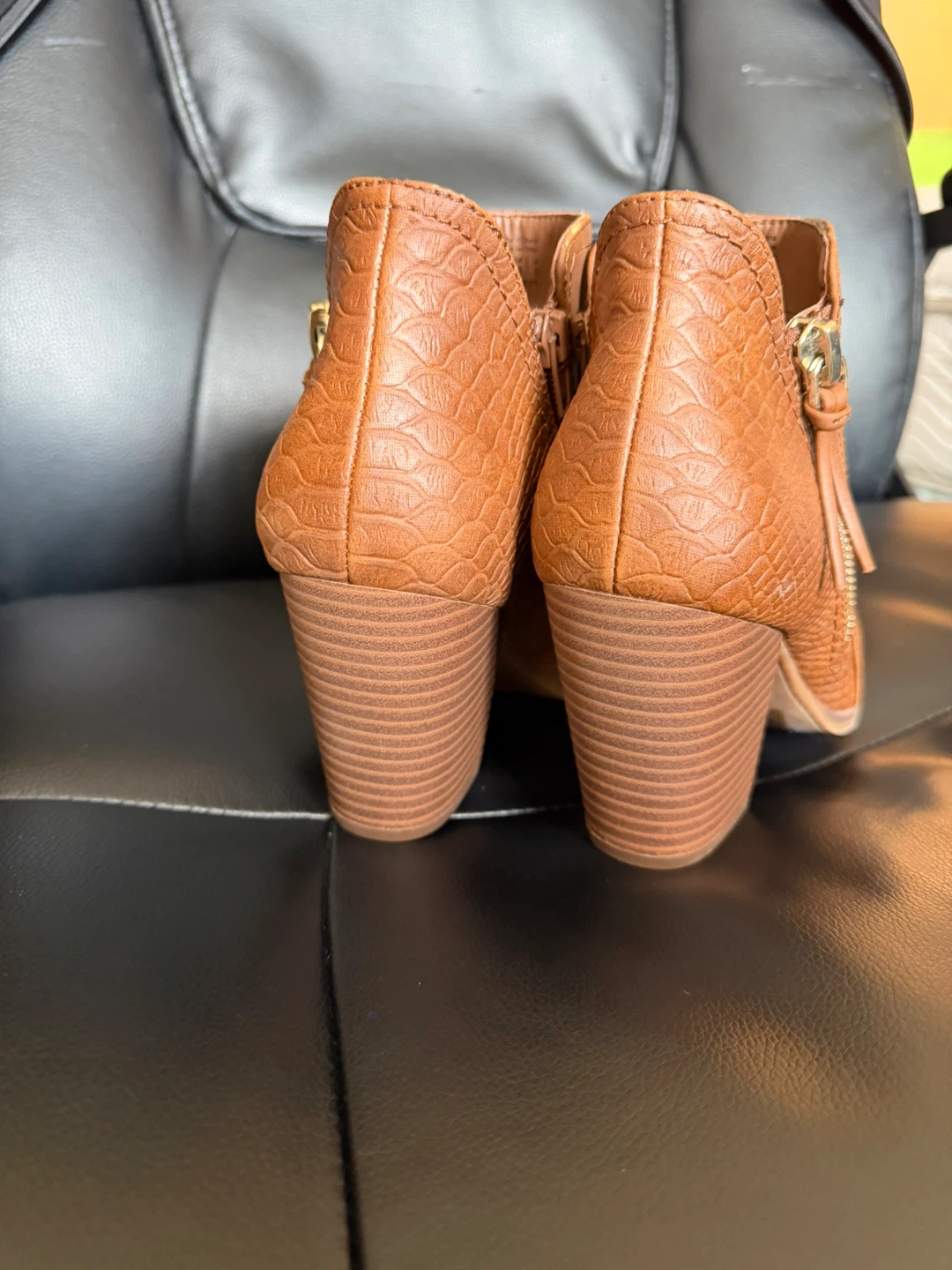 Brown Faux Leather Ankle Boots with Side Zippers - photo 3