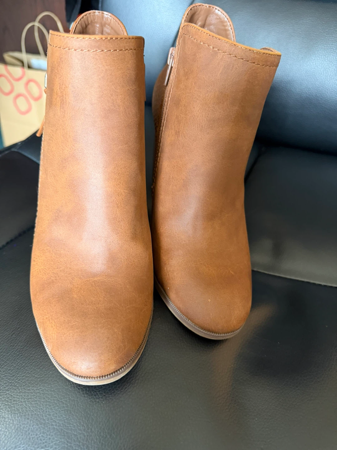 Brown Faux Leather Ankle Boots with Side Zippers - photo 2