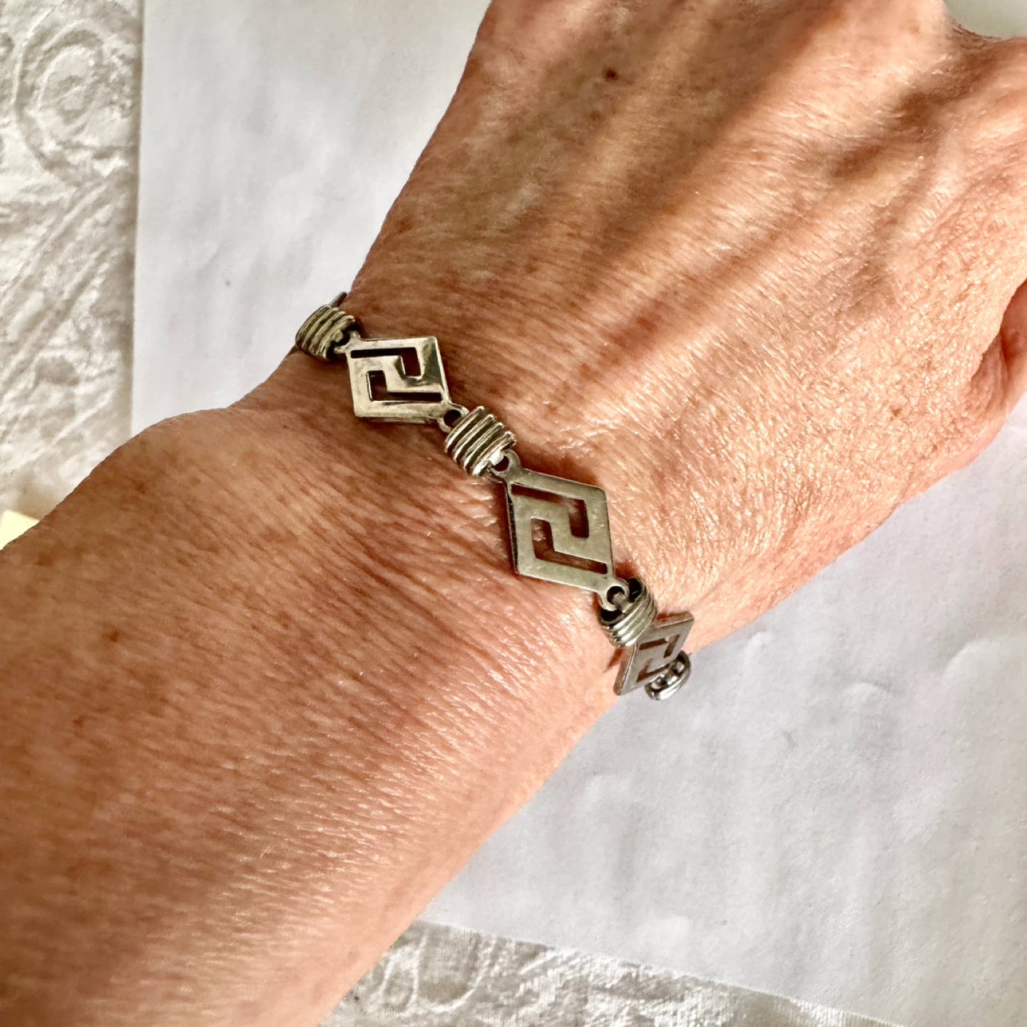 Sterling Silver Greek Key Link Bracelet