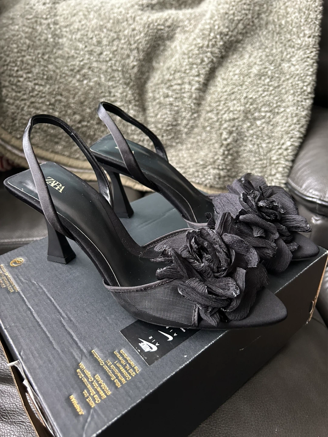 ZARA Black Flower Heels